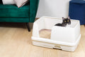 Sistema de arena para gatos de dos niveles | Arenero abierto extra grande | Kit de inicio incluido